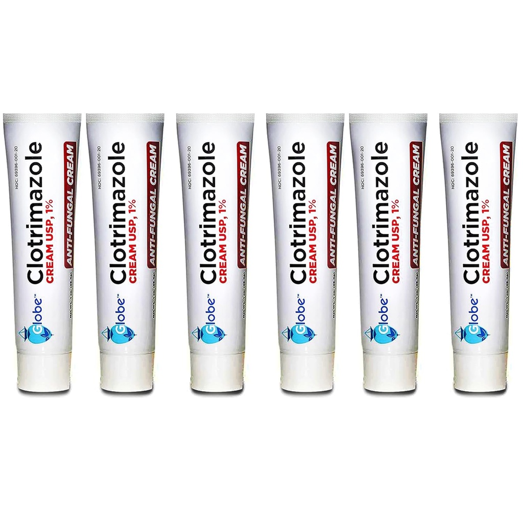 Globe (6 Pack) Clotrimazole Antifungal Cream 1% USP, 1 oz, Anti Fungal Treatment, Relieves Itching, Burning, Cracking and Scaling Associated Athletes Foot, Jock Itch, Ringworm and More
