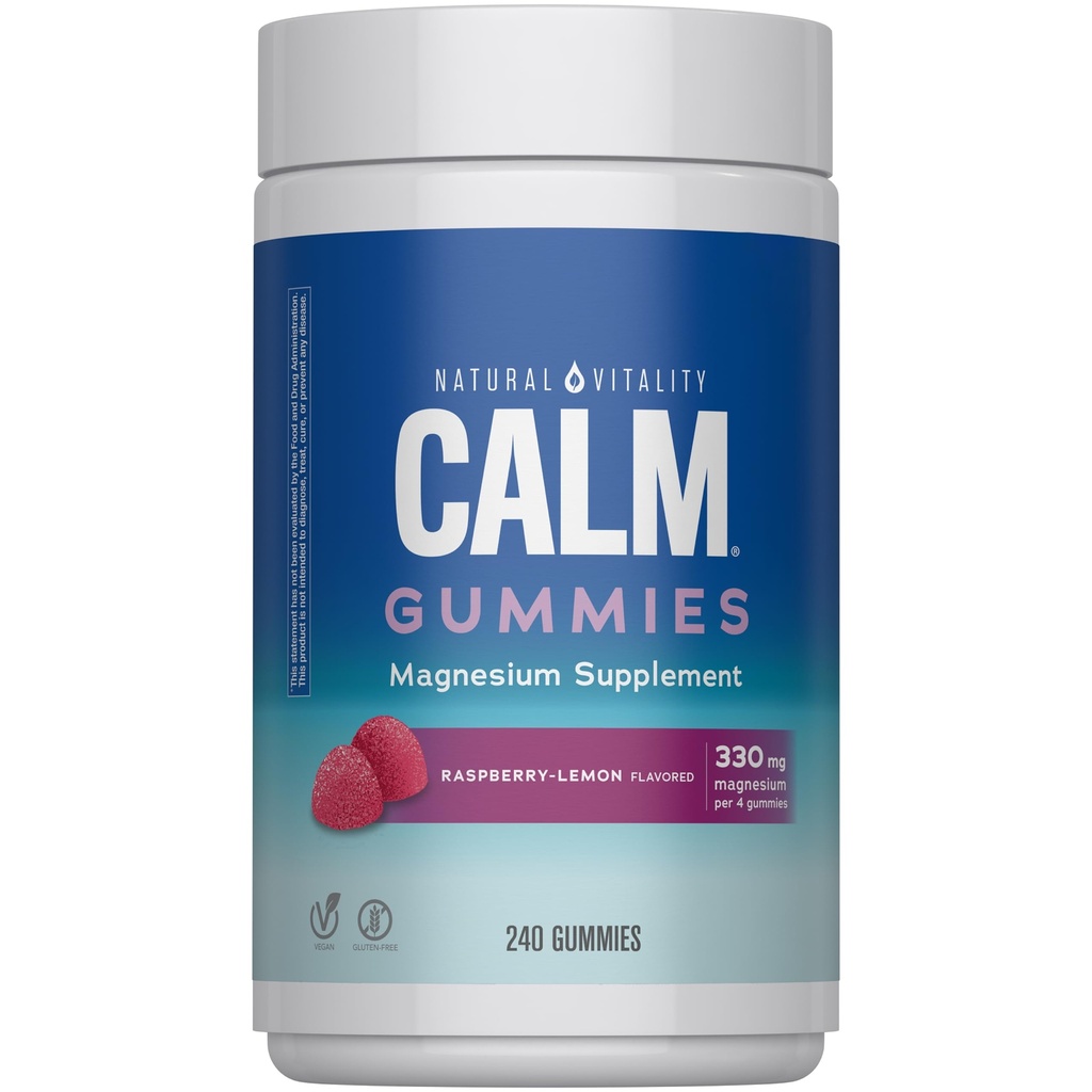 Natural Vitality Calm Magnesium Gummies | 330mg Per Serving | Raspberry Lemon Flavored Supplement | Gluten-Free & Vegan | 240 Count
