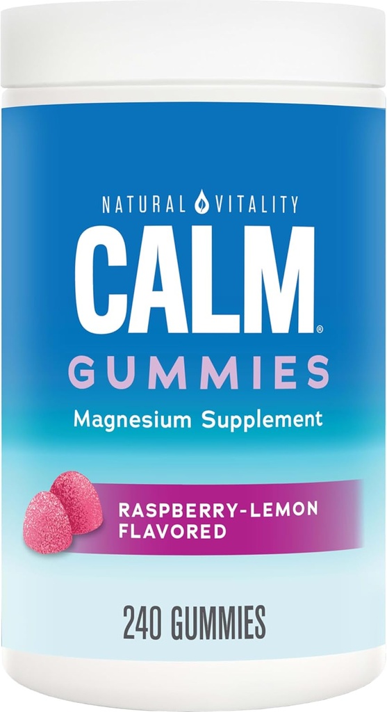 Natural Vitality cool, Magnesium Citrate supplement, Stress Relief Gummies, Supports a Healthy Response to Stress, Gluten Free, Vegan, Raspberry Lemon Flavored, 240 Gummies