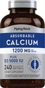 Piping Rock Calcium 1200 mg con vitamina D3 | 240 Softgels | 5000 IU vitamina D3 | Suplemento de calcio absorbeble | Non-GMO, Gluten Free