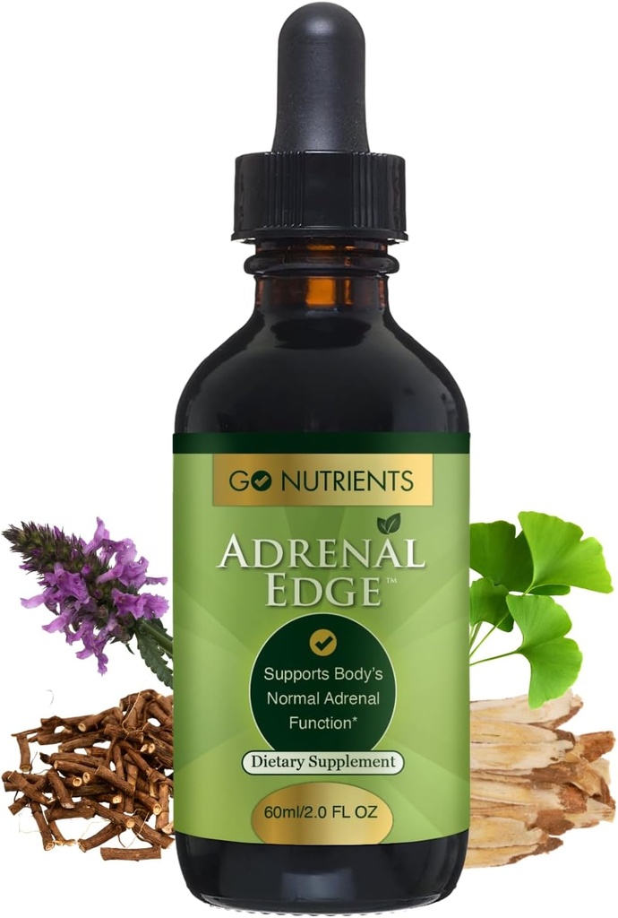 Go Nutrients Adrenal Edge - Cortisol 관리 및 스트레스 완화를위한 Adrenal 지원 보충 드롭 - 여성 건강, 초점 및 휴식 수면 촉진을위한 액체 초본 Tincture - 2 oz