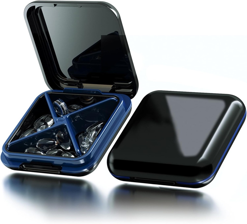 Small Pill Box Waterproof Travel Pill Case Portable Daily Pill Container Pill Holder för Purse 4 Compartments Pocket Compact Medicine Organizer för vitamin, fiskoljor, tillägg,Medication