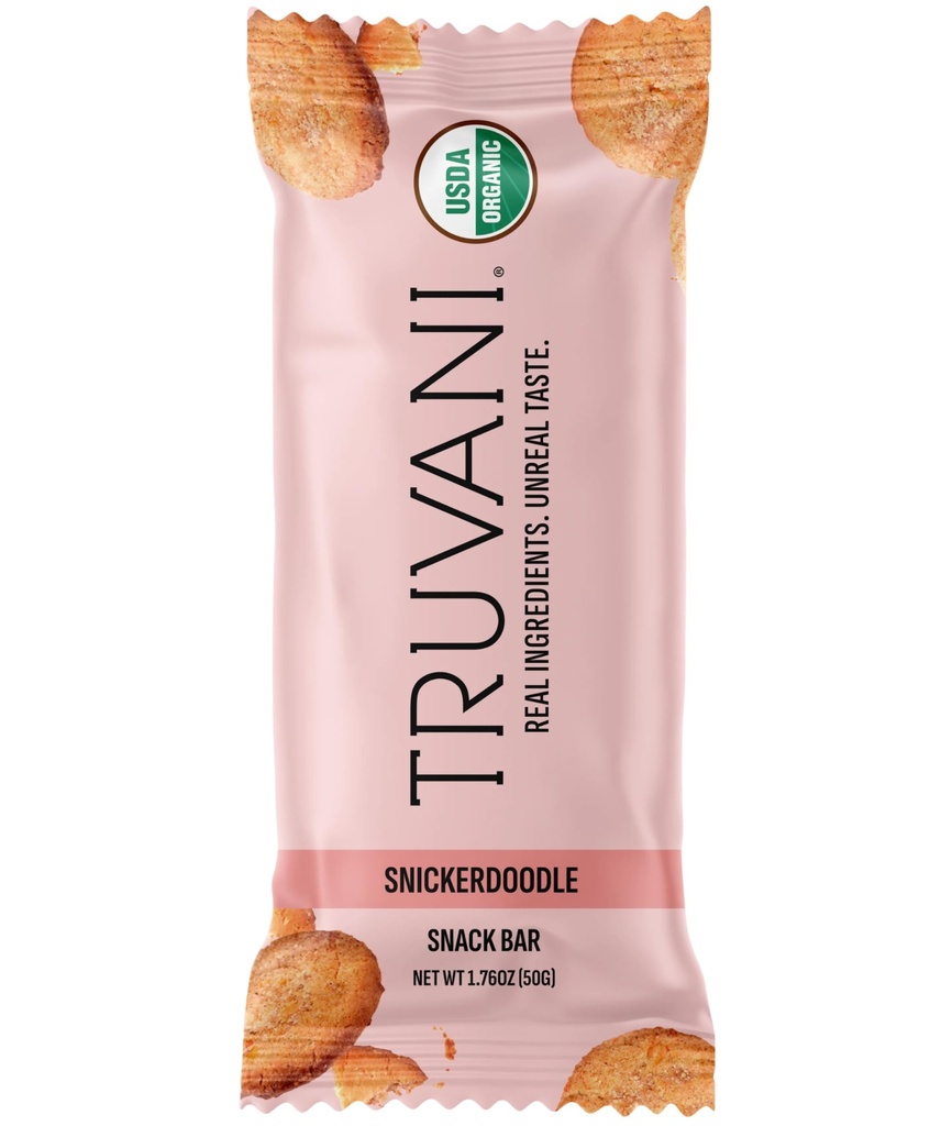Truvani Plant Based Snack Bars | Snickerdoodle 1 Pack | 5g Protein | USDA Organic and Vegan | The Only Bar | Dairy, Soy, and Gluten Free | Individually Wrapped