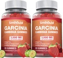 2 Pacote de açúcar grátis Garcinia Cambogia Gummies - 3000mg 95% HCA com L-Carnitina, Energia Boost, Morango sabor Gummy mais fácil de tomar do que pílulas e cápsulas 120 Condes