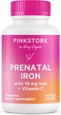 Iron Rosa Stork Prenatal Iron suplementari per a Dones - 18 mg No-Constitejant Iron C per a la Pregenciad, Postpartum, & pits que alimenten - Focus, Fatigue, & Producció de cel· la - 2 de mes
