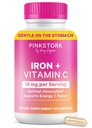 Pink Stork Iron for Women | 18 mg Chelated Iron Bisglycinate + Vitamin C | Supports Energy, Focus + Oxygen | Pregnancy, Postpartum, PMS + Perimenopause | 60 Capsules, 2-Month Supply
