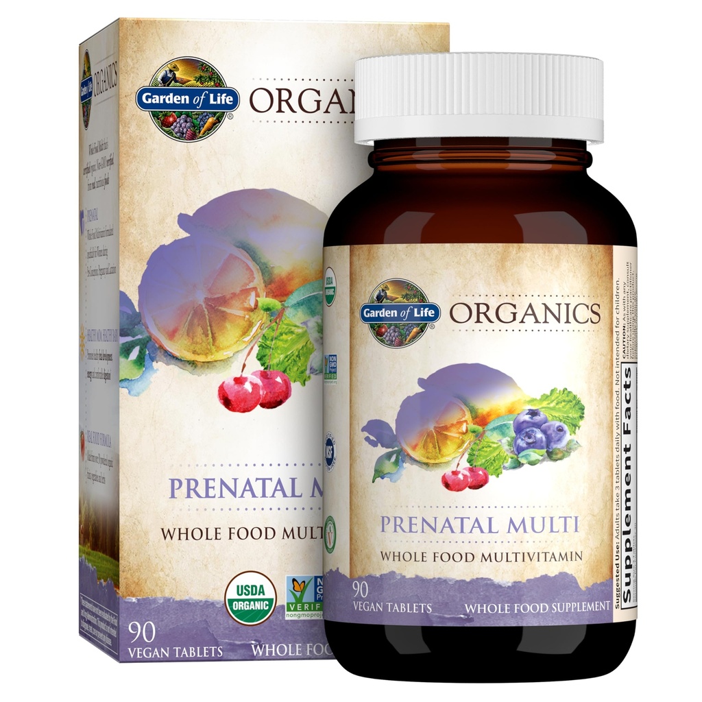 Garden of Life Organics Prenatal Multivitamin with Folate, B6, B12, D3 & Iron – Prenatal Vitamins for Women with Energy Metabolism Support for Healthy Fetal Development, Non-GMO, Vegan, 30 Servings