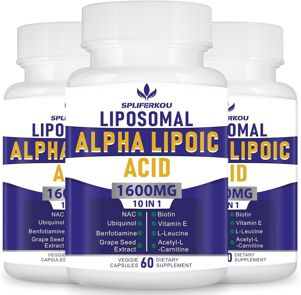 Liposomal Alpha Lipoic Acid 1600mg per servering, ALA Supplement för antioxidant hälsa, energi och metabolism-Gluten Free & Non GMO 180 kapslar