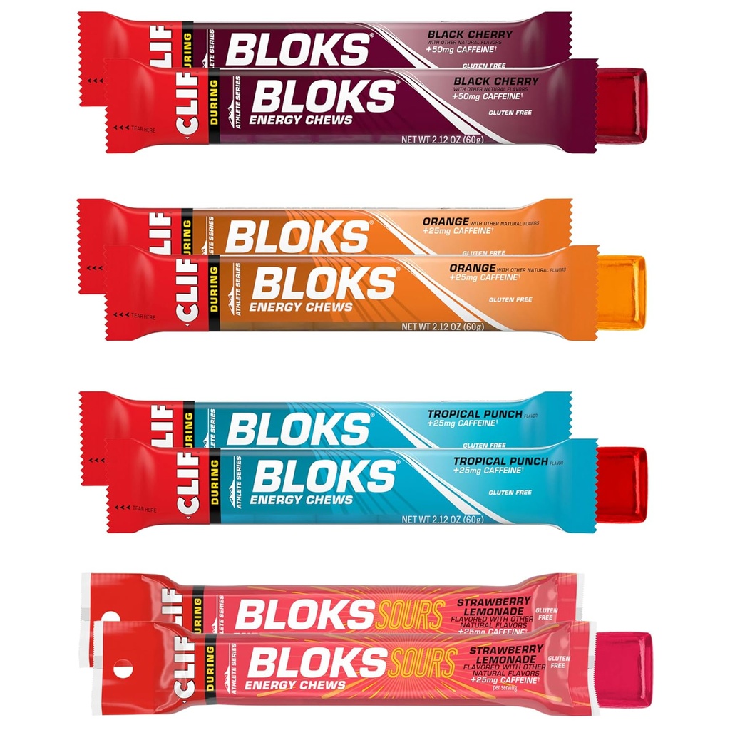 Clif Bloks - 에너지 Chews with Caffeine - 다양성 팩 - Non-GMO - 공장 기반 - 사이클 및 실행을위한 빠른 연료 - 빠른 탄수화물 및 전해질 - 2.12 oz. 패킷 (8 개)