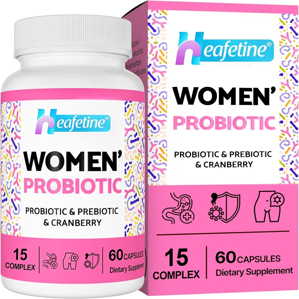 Probiotikoak emakumeentzat, 300 Billion CFUs Probiotics for Women, 15in-1 Womens Probiotikoak eta Prebiotikoak, Vaginal, Urinary Tract, PH Balance, Inmune, Digestive & Gut, Bloating Health, 60 Caps
