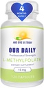 그리고 GIVE 미국 TODAY 우리의 DAILY L-Methylfolate 15 mg/15000 mcg 최대 힘 활동적인 Folate, 5-MTHF의 충전물 자유로운, 글루텐 자유로운, 비 GMO의 채식 캡슐 (4 달 공급) (120)