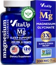 Magnesium Glycinate 200mg - USA Made Magnesium Supplement för sömn, hjärta, ben, Metabolism Support - Hög Absorption Magnesium Bisglycinate Capsules - 120 Vegan Chelated Capsules