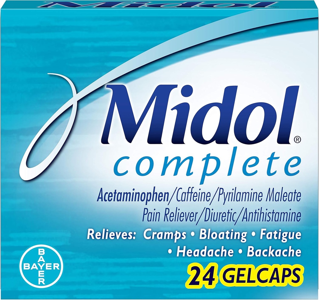 Midol Complete Gelcaps, 24-Count Boxes (pakke med 4), emballasje May Vary