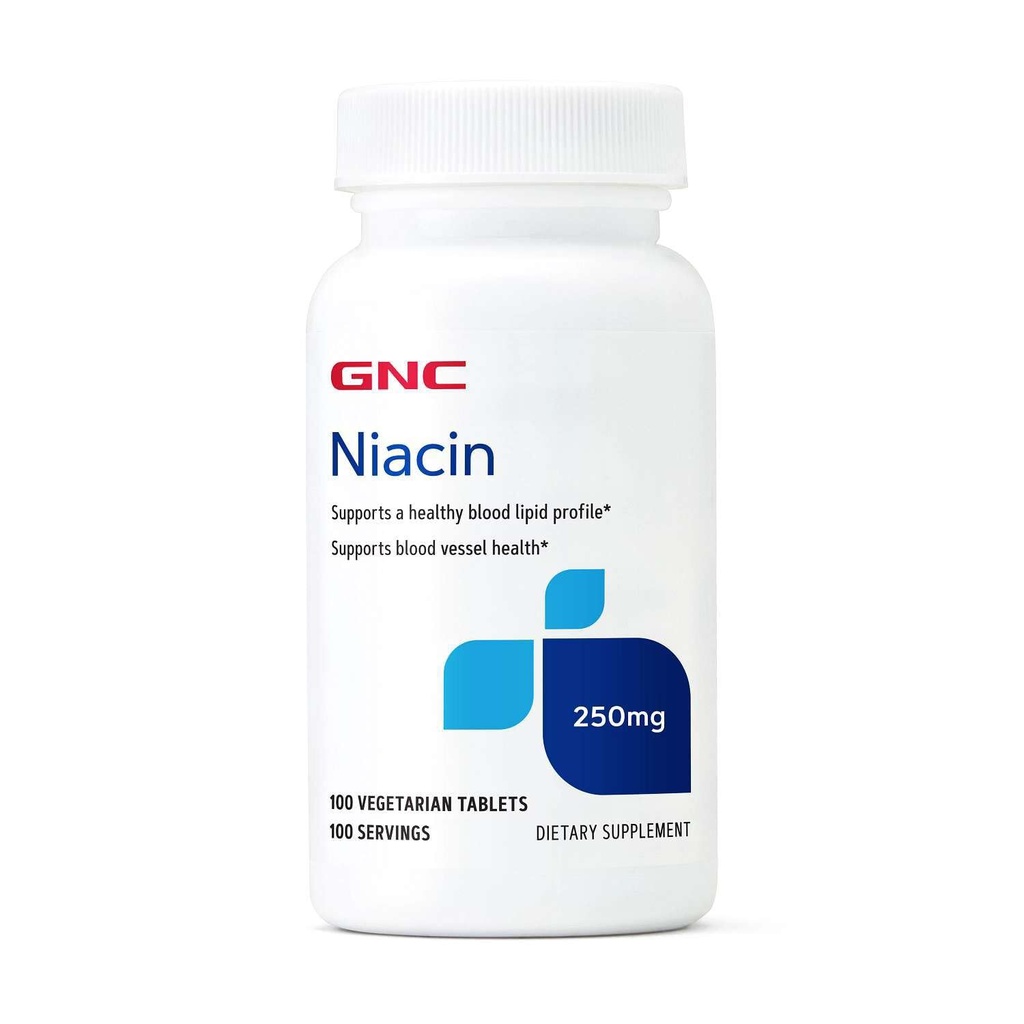 GNC Niacin 250mg, Supports Blood Vessel Health, 100 Vegetarian Tablets