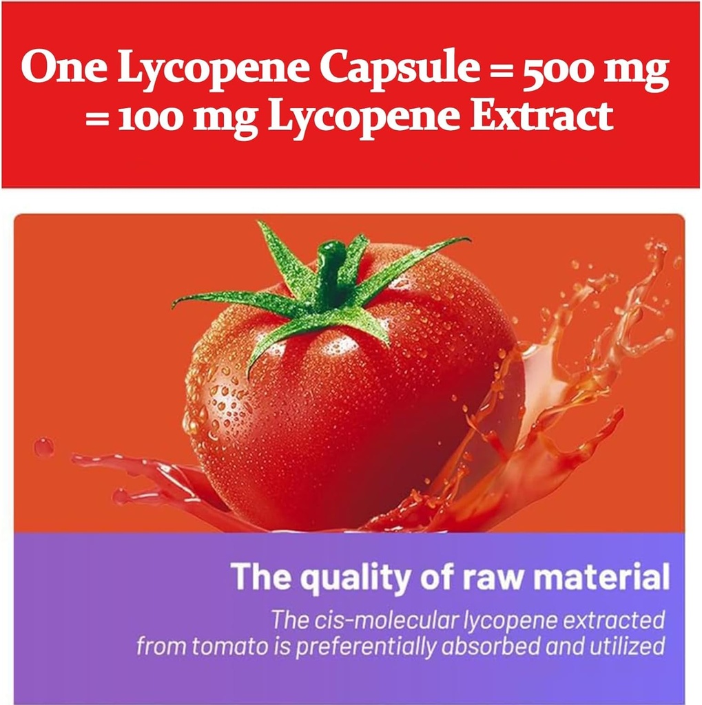 Lycopeen Capsules - Natural Tomato Extract 100mg Organic Complex Formula Supplement - Glutenvrij, Non-GMO, 100 Softgels