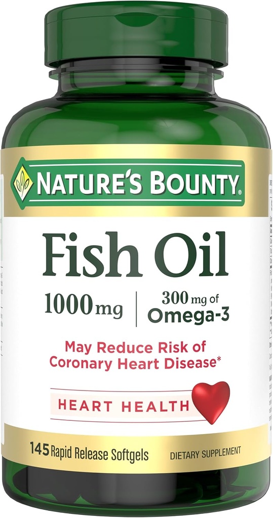 Bounty Fish Oil, podporuje zdravie srdca, 1000mg, Rýchle uvoľnenie Softgels, 145Ct
