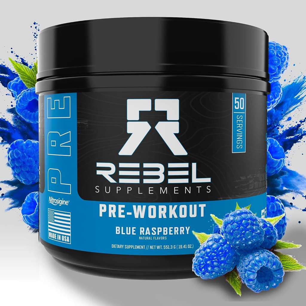 Rebel SupplementsTM Blue Razz Naložena pred vadbo 