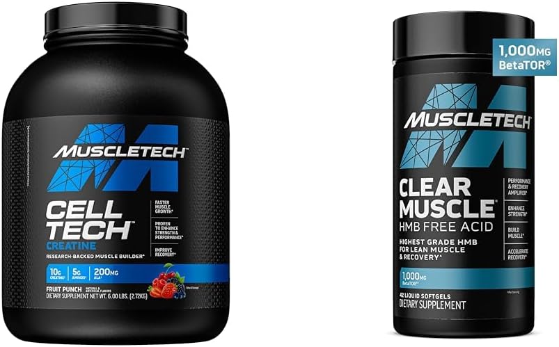 MuscleTech Cell-Tech Creatine Powder & Clear Lihased HMB Toidulisandid, Lihaste Ehitaja Ja Taastamise Jook Meestele & Naistele, 6 lbs Pulber & 42 Softgels