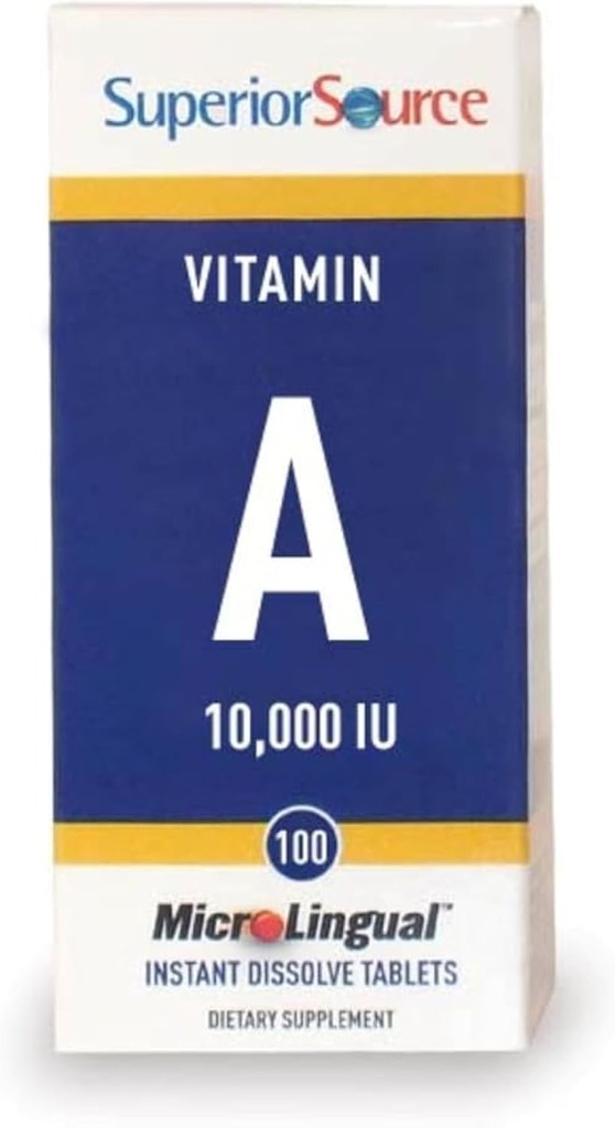 Superior Source Vitamin A 10,000 IU - Eye Care Supplement - Also Supports Immune, Skin & Bone Health - Non-GMO & Gluten-Free - 100 MicroLingual Tablets