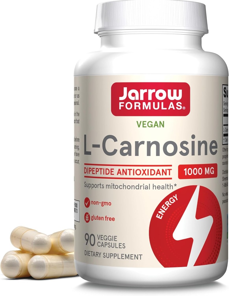Jarow Formulas® L-karnosine Dipeptide Antioksidantti 1000 mg, ravintolisä, antioksidantti tuki Mitokondrioiden terveys, 90 kasviskapselit, jopa 45 päivän tarjonta
