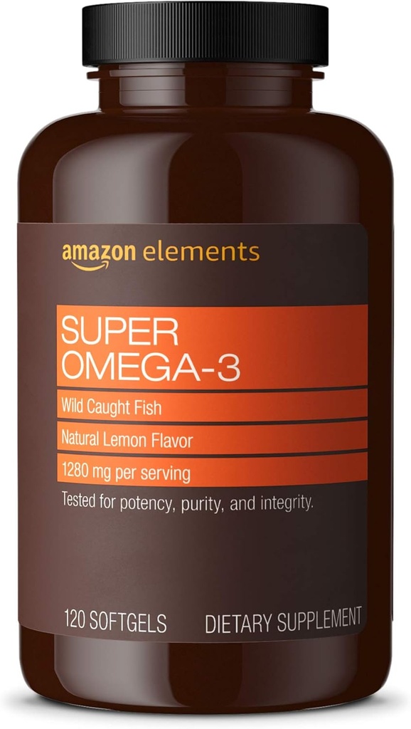 Elements Super Omega-3, EPA " DHA Omega-3 fatty acids (1280 mg per Serving, 2 Softgels), Natural Lemon Flavor, 120 count (Packaging may vary)