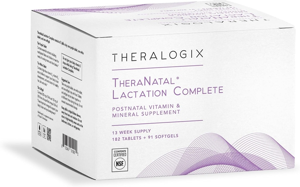 Theralogix TheraNatal Lactación completa Suplemento de vitamina postnatal - 13 semana de subministración - Suplemento de lactación materna para mulleres - NSF Certified - 182 Tablets e 91 Softgels