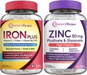 Dokter 's Recepes Iron dan Zinc Bundle - Energi, Dukungan Darah, Kesehatan Ammune untuk Pria & Perempuan, Absorpsi Tinggi, Non- GMO