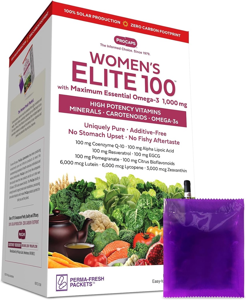 ANDREW LESSMAN Multivitamin - Mulheres Elite-100 com Maximum Essential Omega-3 1000 mg 120 Pacotes - Nutrientes Potentes, Vitaminas Essenciais, Minerais, Fitonutrientes e Carotenóides. Sem aditivos