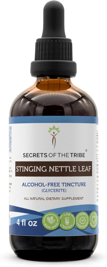Skrivnosti Tribe Stinging Nettle Leaf Alkohol-free Tinkture (Glicerit) 694 mg Stinging Nettle (Urtica Dioica) Suhi list (4 Fl Oz) Alergy Relief dodatek