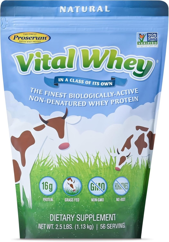 Grass-Fed Srvátkový proteín prášok pre imunitnú vitality, prírodná chuť 2,5lbs (56 Servings), 15g Protein per Serve, Vital Srvátka, Čistá holistická, Wellness Nutrition