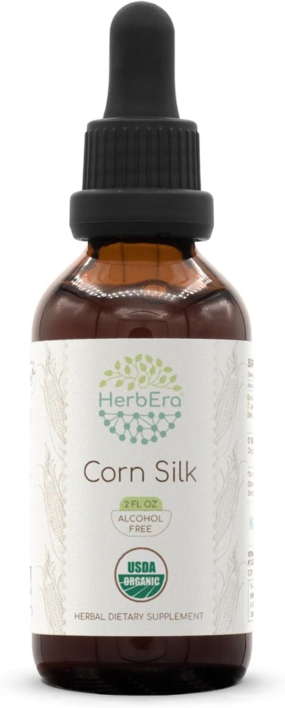 HerbEra Corn Silk B60 Alcohol-Free Herbal Extract USDA Organic Tincture, Концентрирани течни капки естествена коприна царевица (Zea Mays) (2 fl oz)
