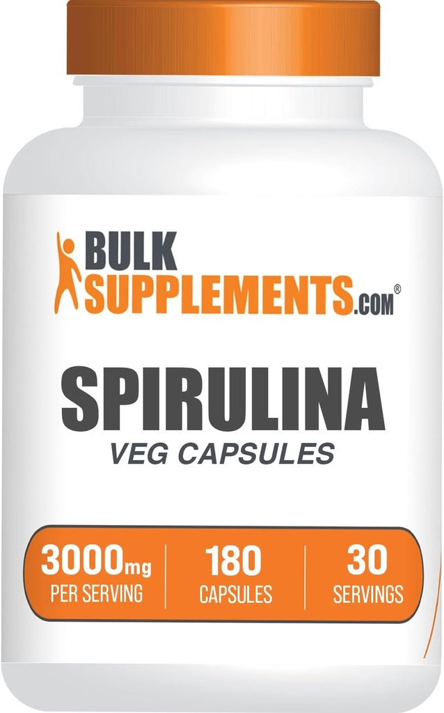 BulkSupplements.com Spirulina Kapsler - Grønn Superfood Supplement, Spirulina Supplement - Vegan, 6 Kapsler per servering, 180 greve (pakke av 1)