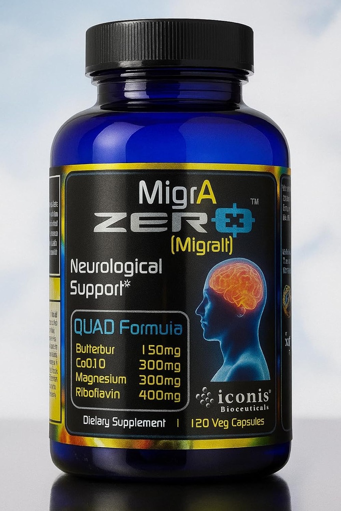Migraine Relief, Quad-Formula PA-Free Butterbur (150mg), CoQ10 (300mg), Magnesium Glycinate (300mg), High-Dose Riboflavin (400mg) - MigrA Zero (120 Caps) Dosing optimoa Migraine Sufferers-entzako