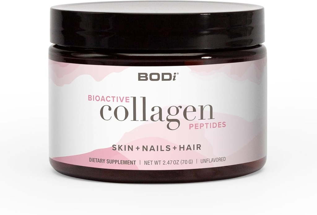BODi Bioactive Collagen Peptides Powder, Collagen Type I & III per la pelle, la salute dei capelli e delle unghie, integratore senza glutine per le donne - Collage idrolizzato, non aromatizzato, 2.47 oz, 28 Serve
