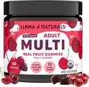 Lama Naturals Multivitamine pour les femmes et les hommes, Vegan, Gommies organiques avec vitamine D, C et K, Adultes Vitamines Gommy de fruits réels, Supplément de multivitamines à croquer, Pas d'ajout de canne à sucre, Cerise, 120 Ct