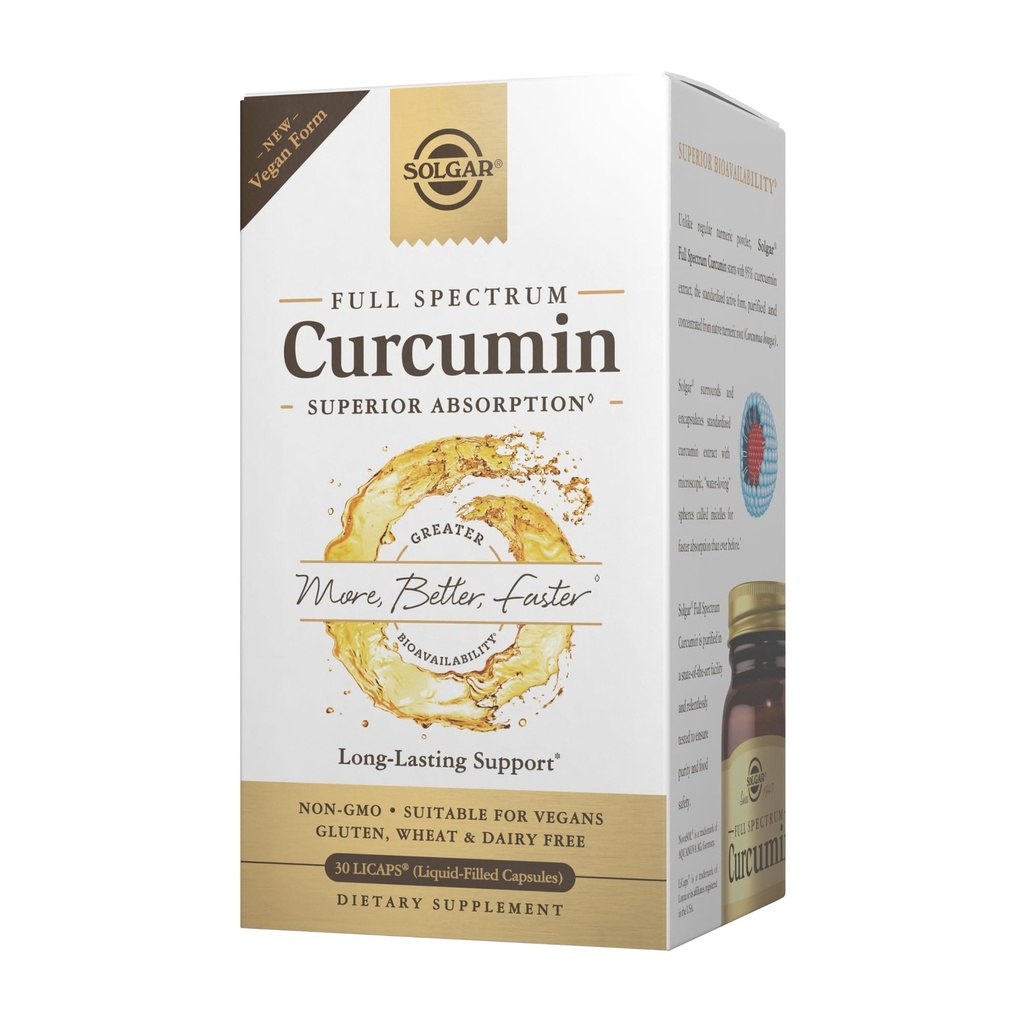 Solgar Full Spectrum Curcumin - 30 LiCaps - Superior Absorption - Brain, Joint & Immune Health - Non-GMO, Vegan, Gluten Free, Dairy Free - 30 Servings