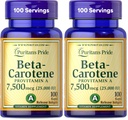 Puritan's Pride Beta Carotene Provitamin A 7,500mcg (25,000 IU), Vitamin Supplement for Immune System, Antioxidant and Eye Health Support, 100 Day Supply, 100 Rapid Release Softgels (Pack of 2)