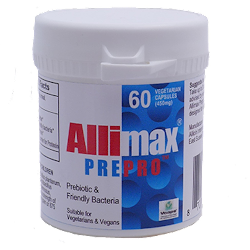 ALLIMAX Pre Pro - 60 Caps. Stabilized allicin Plus prebiotics, probiotics and Digestive enzymes.