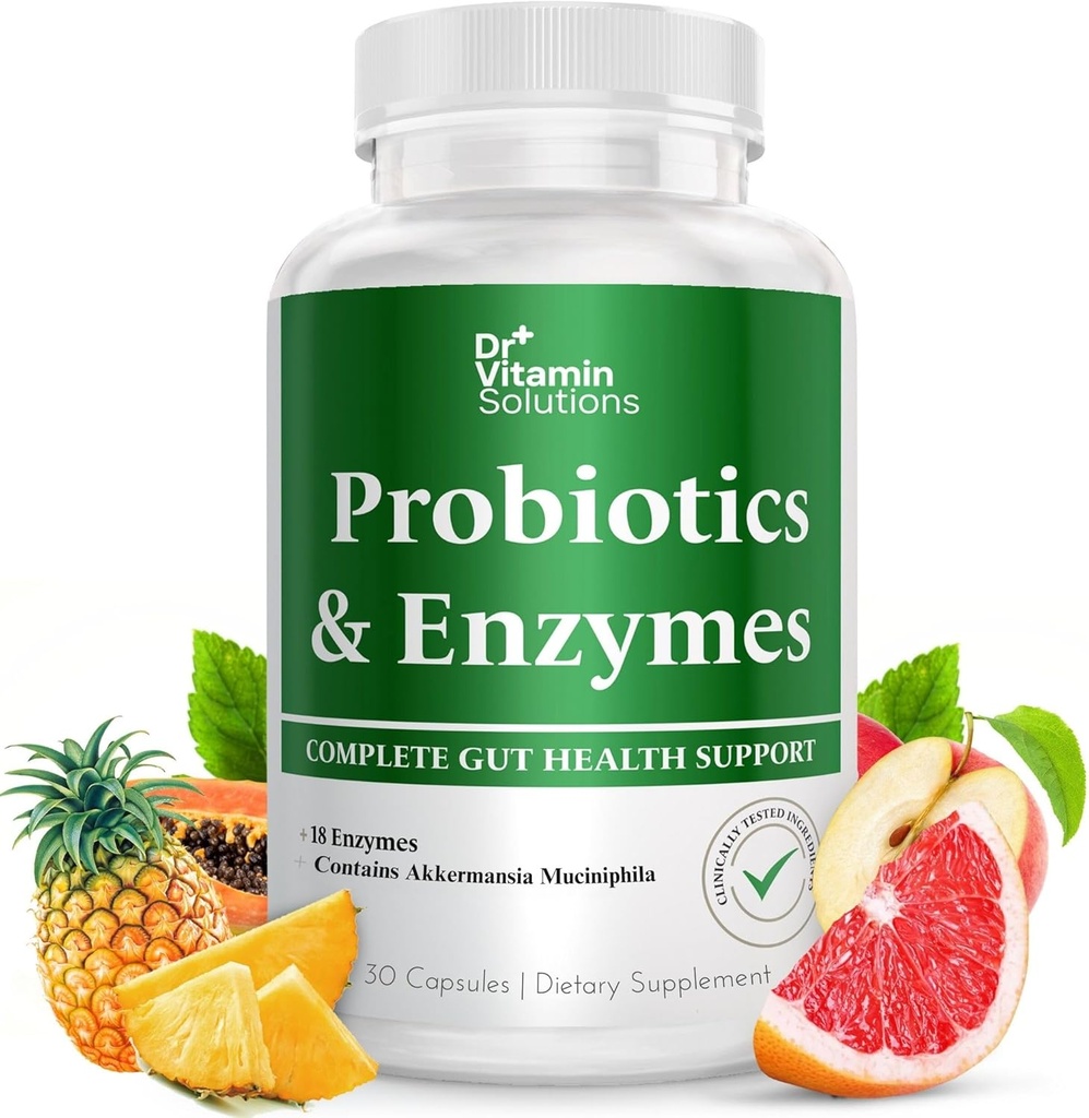 DR VITAMIN SOLUTIONS GLP-1 Support Enzymes, Digestive Health üçün Pre & Probiyotiks, Şarabın Çıxarılması Support, Qadınlar və Kişilər üçün Akkermansia Muciniphila