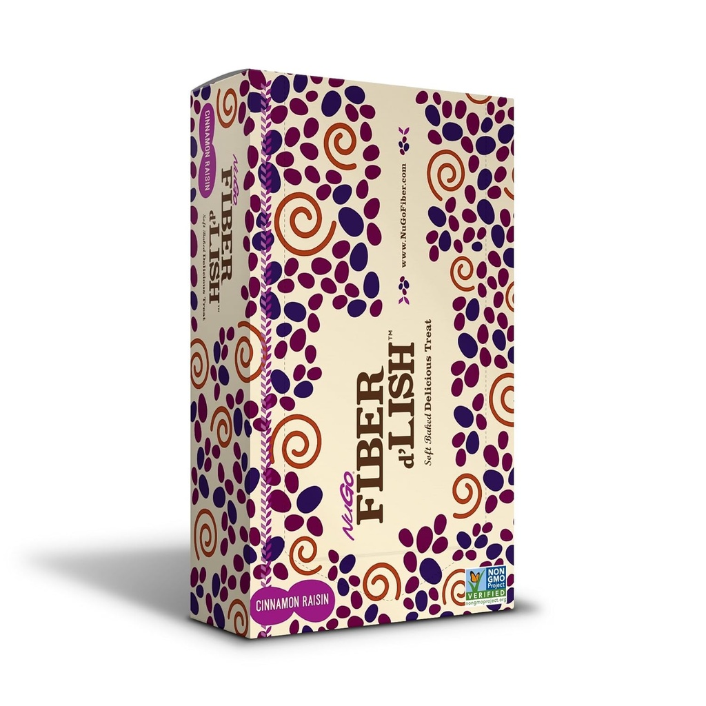 NuGO Fiber d'Lish Cinnamon Raisin, 12g High Fiber, Vegan, 150 kalórií, 1.6 Ounce , 16 Count (Stock of 1)