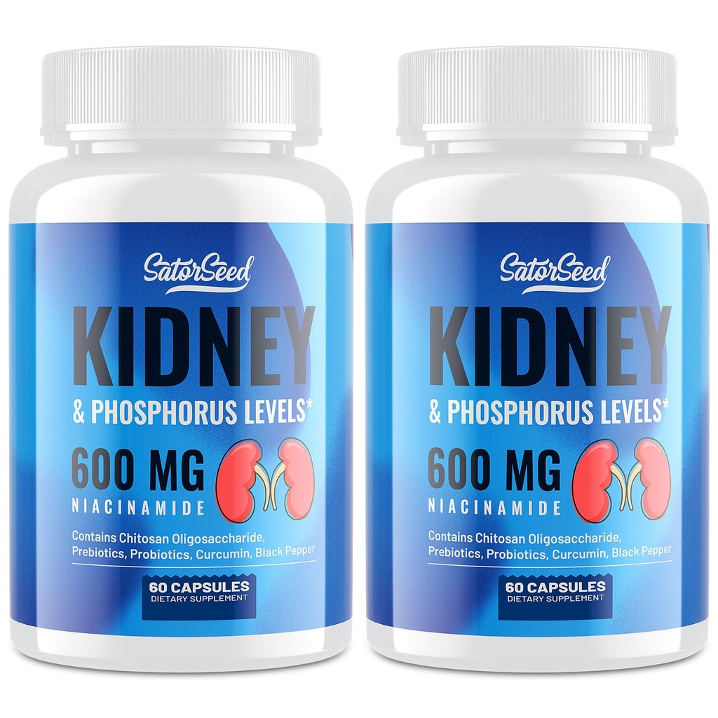 Kidney Support Supplement – Kidney Cleanse Detox with 600mg Niacinamide & Chitosan Oligosaccharides – Phosphorus-Conscious Formula – Vegetarian Capsules for Adults – 2 Bottles