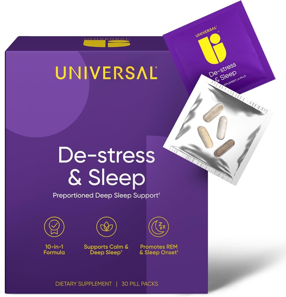 De- Stres & Sleep Supplement - 10- 1 Natural Sleep Aid for Dewata, Daily Multivitamin with Magnesium, Meltonasin, Ashwagandha, L Theanine, Valerian Root, Sleep Pills for Men and Women, 30 Pack