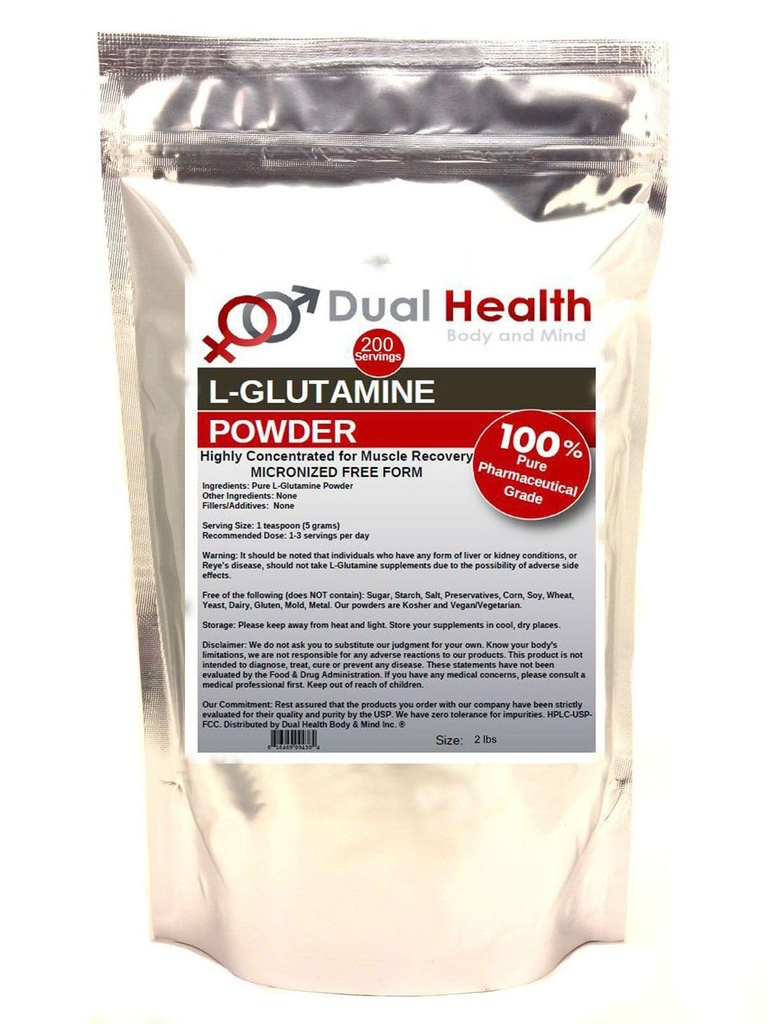 L-Glutamine (2 lbs) Pure Powder 5000mg Free Form Bulk Supplements, Made in USA, Immune Digestion GI Support Leaky Gut Health Muscle Energy Stamina Endurance Strength