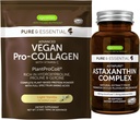 Vegan Vanilla Collagen Protein Powder + Astaxanthin Complex Vegan Bundle, Collagen Boosting Formula + Natural 4mg H. Pluvialis Astaxanthin for Hair, Skin & Nails