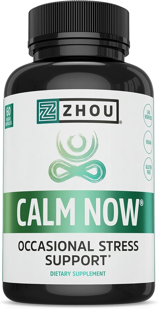 Zhou Calme maintenant - Supplément Calme, Vitamines Calmes pour les femmes et les hommes, Pills pour se détendre pour les adultes avec GABA & Ashwagandha, Stress & Focus Support - 60 Capsules de Veggie