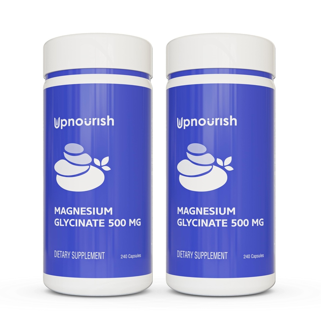 UpNourish Chelated Magnesium Glycinate 500mg Capsules - Magnesium Chelate for High Absorption - Pure Magnesium Supplement 480 Capsules
