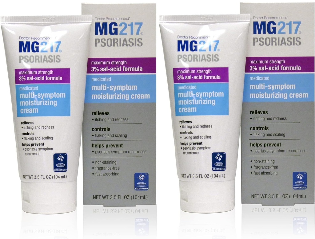 MG217 Medicated Moisturizing Psoriasis Cream with 3% Salicylic Acid, Multi-Symptom, Fragrance Free, 3.5 Fl Oz, (5604) (Pack of 2)