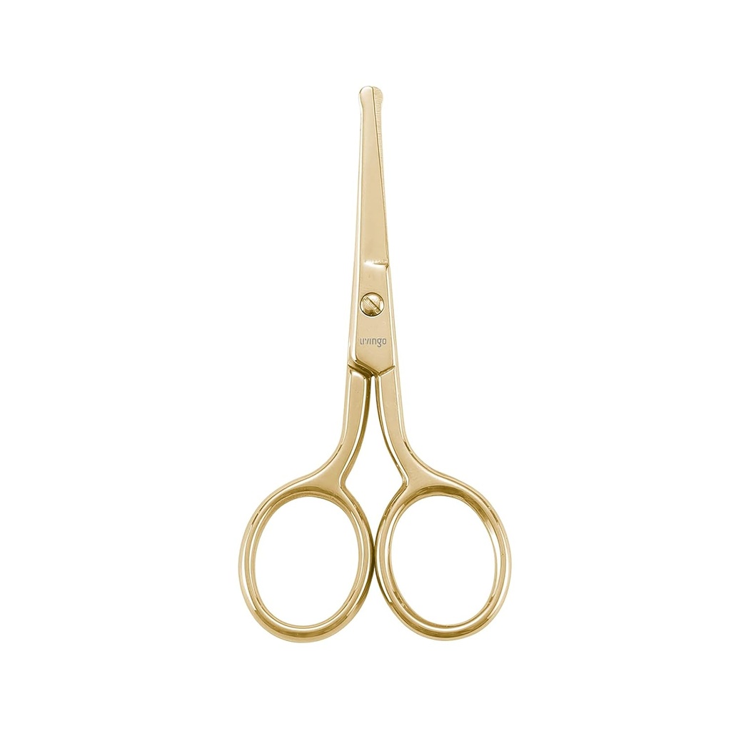 LIVINGO Professional Nose Hair Scissors, Multi-purpose Stainless Steel Rounded Tip Straight Blade, Facial Hair Beard Eyebrows Ear Trimming Beauty Grooming Tool para homes e mulleres, 3.5" Gold