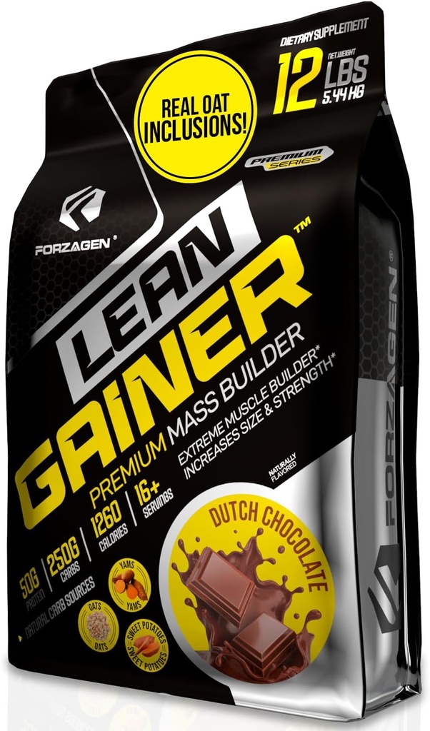 Forzagen Lean Gainer Premium Mass Builder | Mass Gainer Protein Powder para homes e mulleres | Proteína de alta calidade, ganancia de peso, bulk, Muscle Building Supplement | Dutch Chocolate, 12 lbs. (16 + servizos)