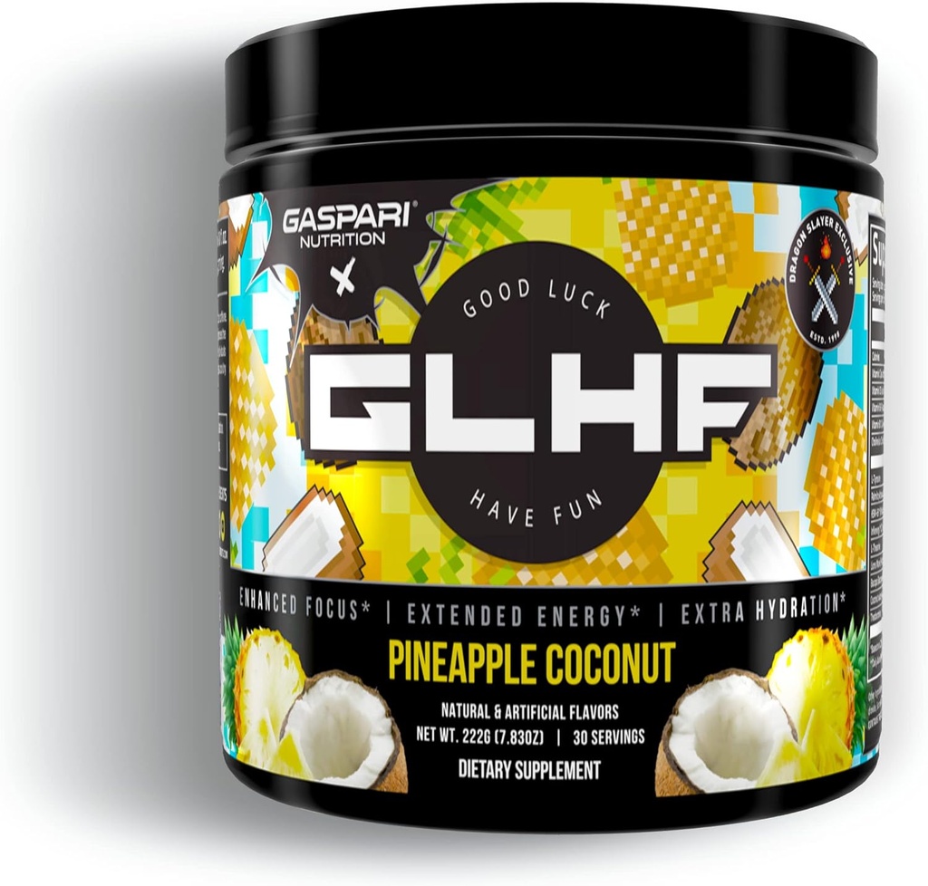 Gazpari Nutrition x GLHF Gaming Energy, Enhanced Focus, Extra Energy, Îmbunătăţit Hidratare (30 Servings) (Pineapple Coconut)